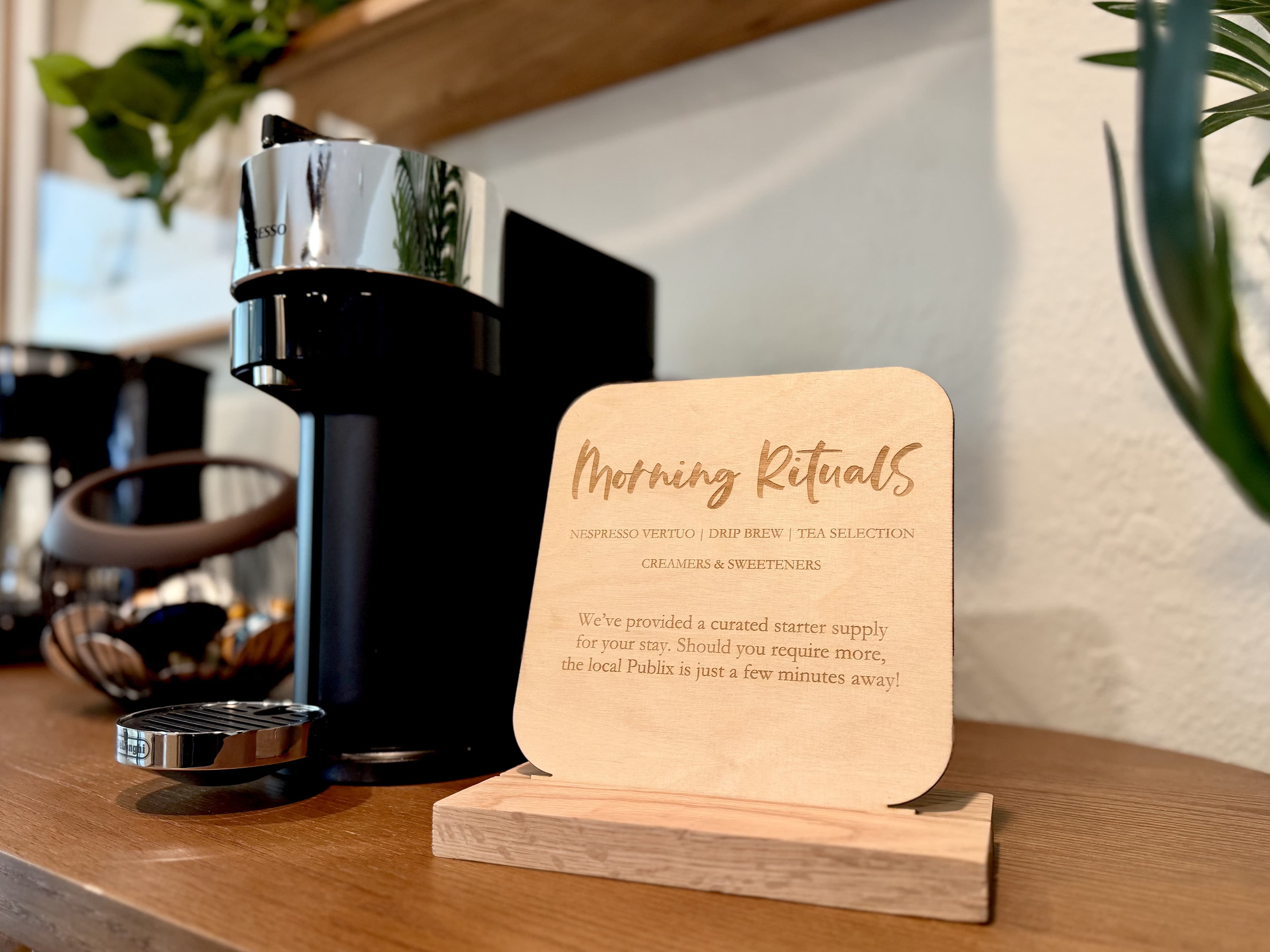 Morning Rituals sign beside the espresso machine